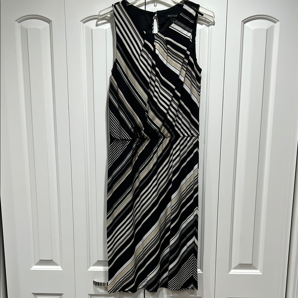 Chic Black, Cream and White Striped Dress- Size 8